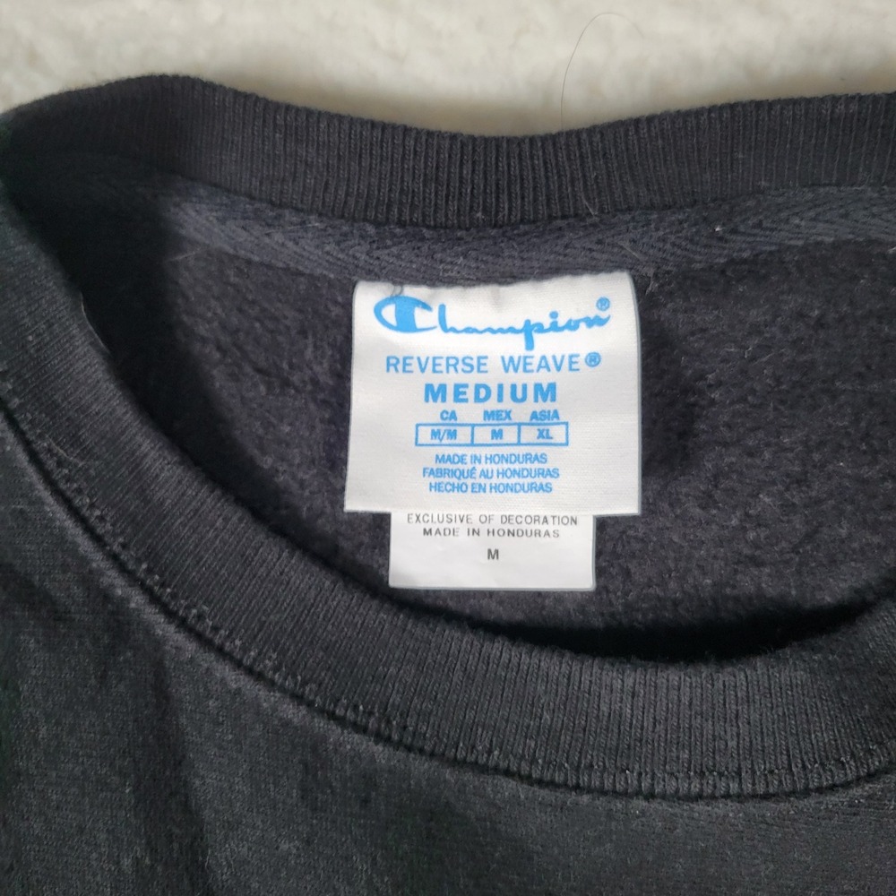 Champion Reverse Weave Sweatshirt Mens Size M Black fleece lined Crewneck Logo